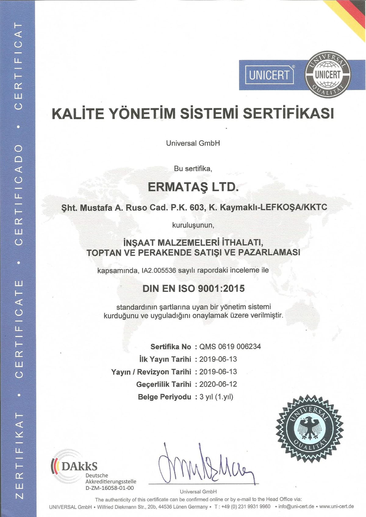 Quality Certificate